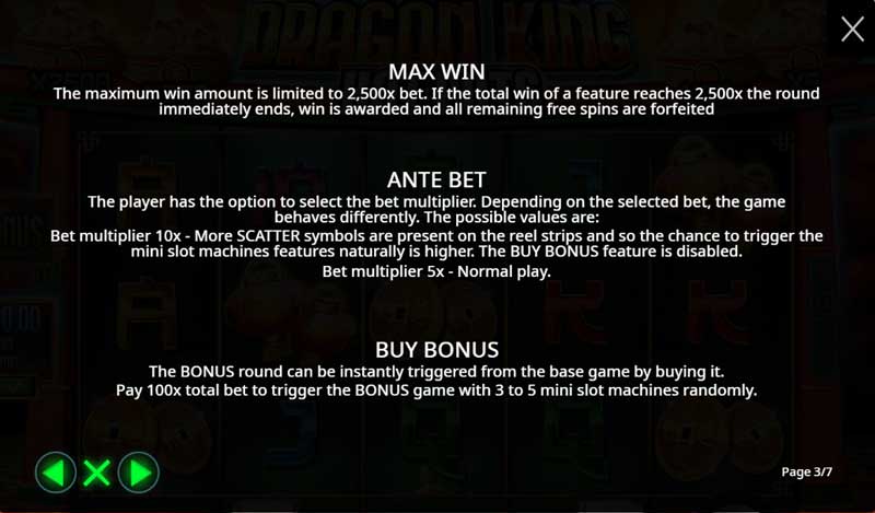 Dragon King Hot Pots slot game max win, ante bet and buy bonus